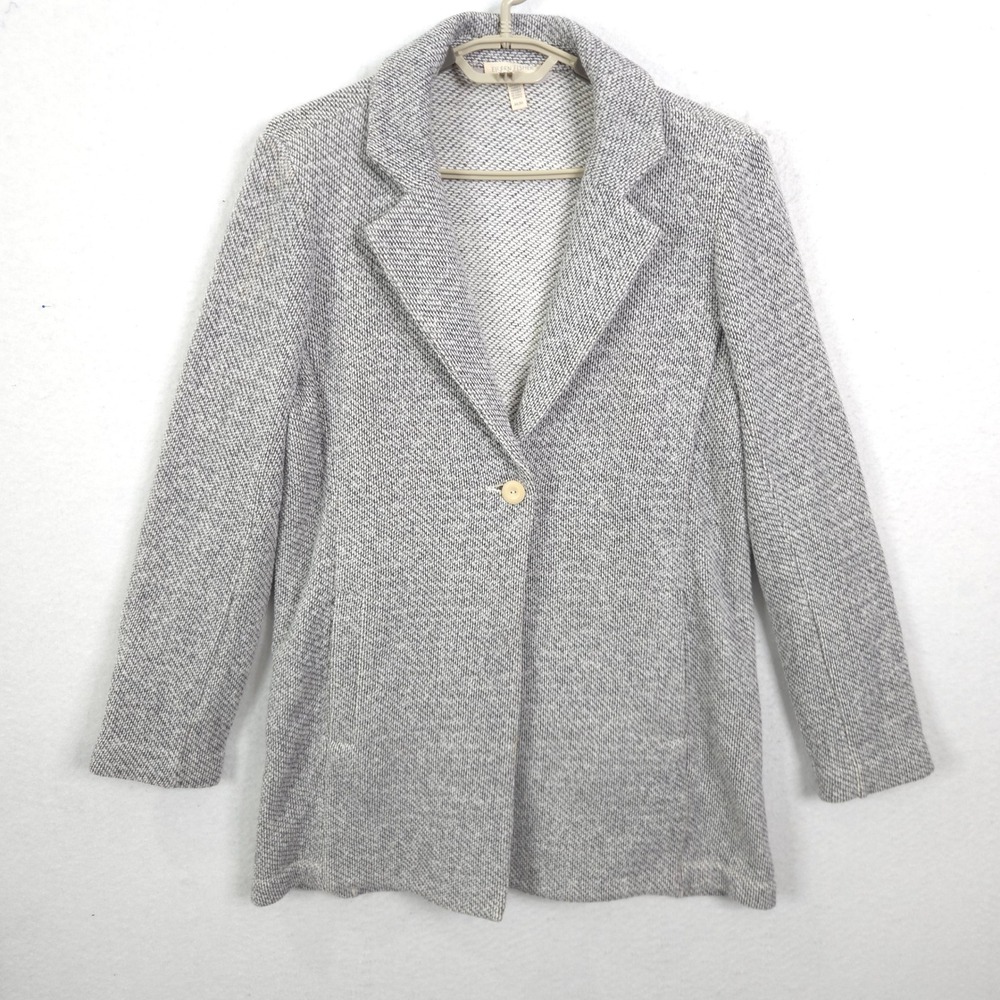 Eileen Fisher Coat Jacket Women M Gray Organic Cotton Knit Textured One Button